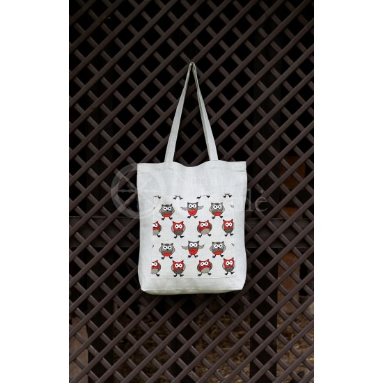 Printed semi-linen shopping bag "Owls orange"